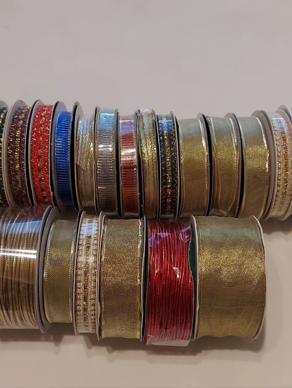New 25 Rolls Decorative,  Many Wired Craft Ribbon Spools, Decorative, Metallics
